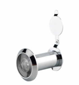 Spioncino per porta cromato con coperchio aperto
