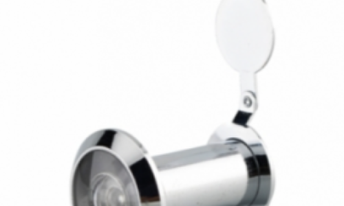 Spioncino per porta cromato con coperchio aperto