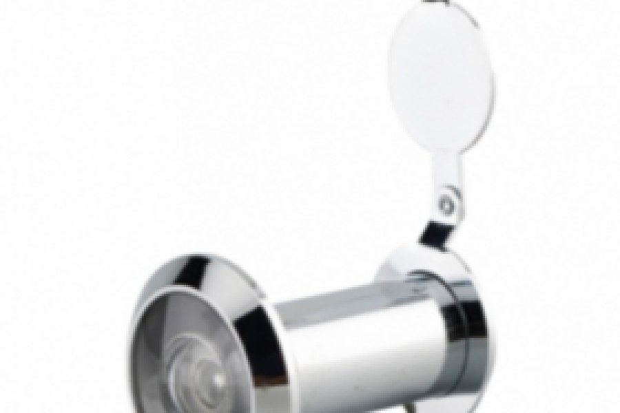 Spioncino per porta cromato con coperchio aperto